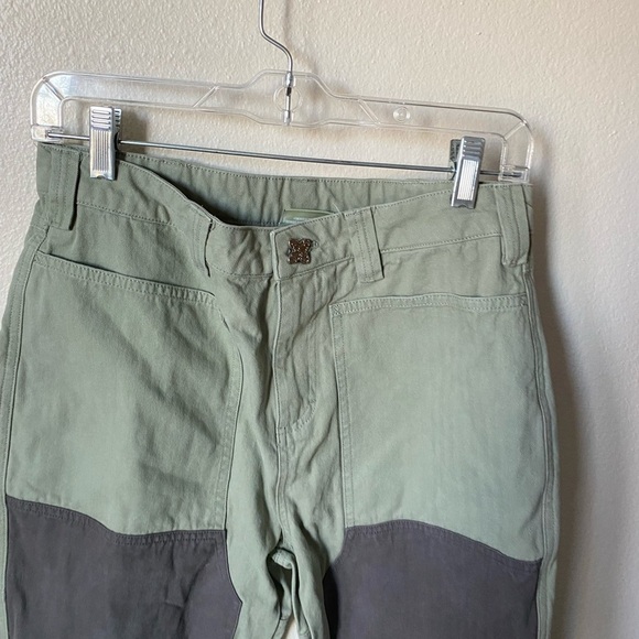 Liquid Lagoon Men's Canvas Denim Jean Green Patchwork Carpenter Colorblock Pants - Picture 3 of 10